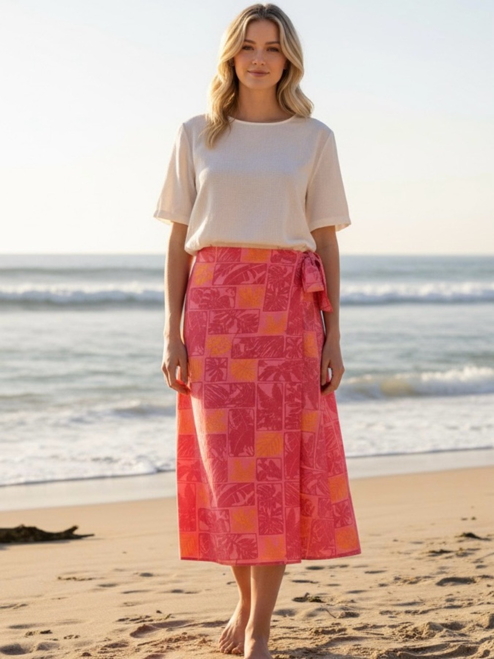 Talbots Hawaiian Wrap Maxi Skirt Sz 14P Petite Pink Floral Vacation Beach Resort